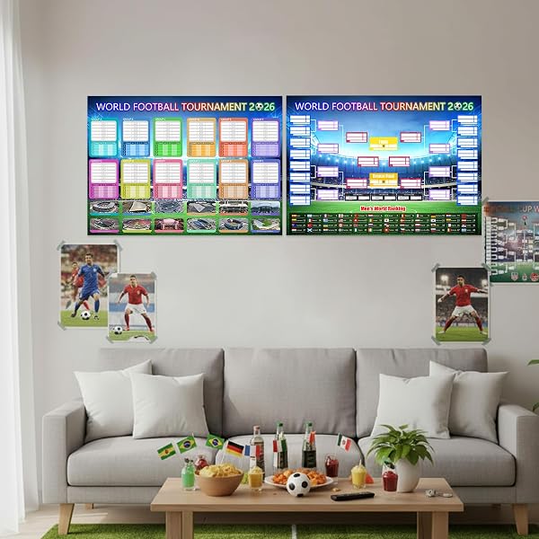 2PCS World Cup Football 2026 interactive Foldable Poster Handwritten Watercolor Pen Team Information and World Cup Football Match Schedule Chart Bedroom Gymnasium Wall Display Fan Poster Gift 58x42cm - 5