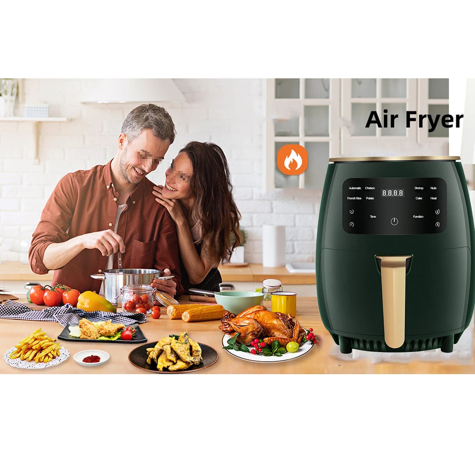 Frytkownica na gorące powietrze, gotowanie bez oleju, 1400 W, zbiornik 4,5 l, 3 kolory do wyboru (zielony).