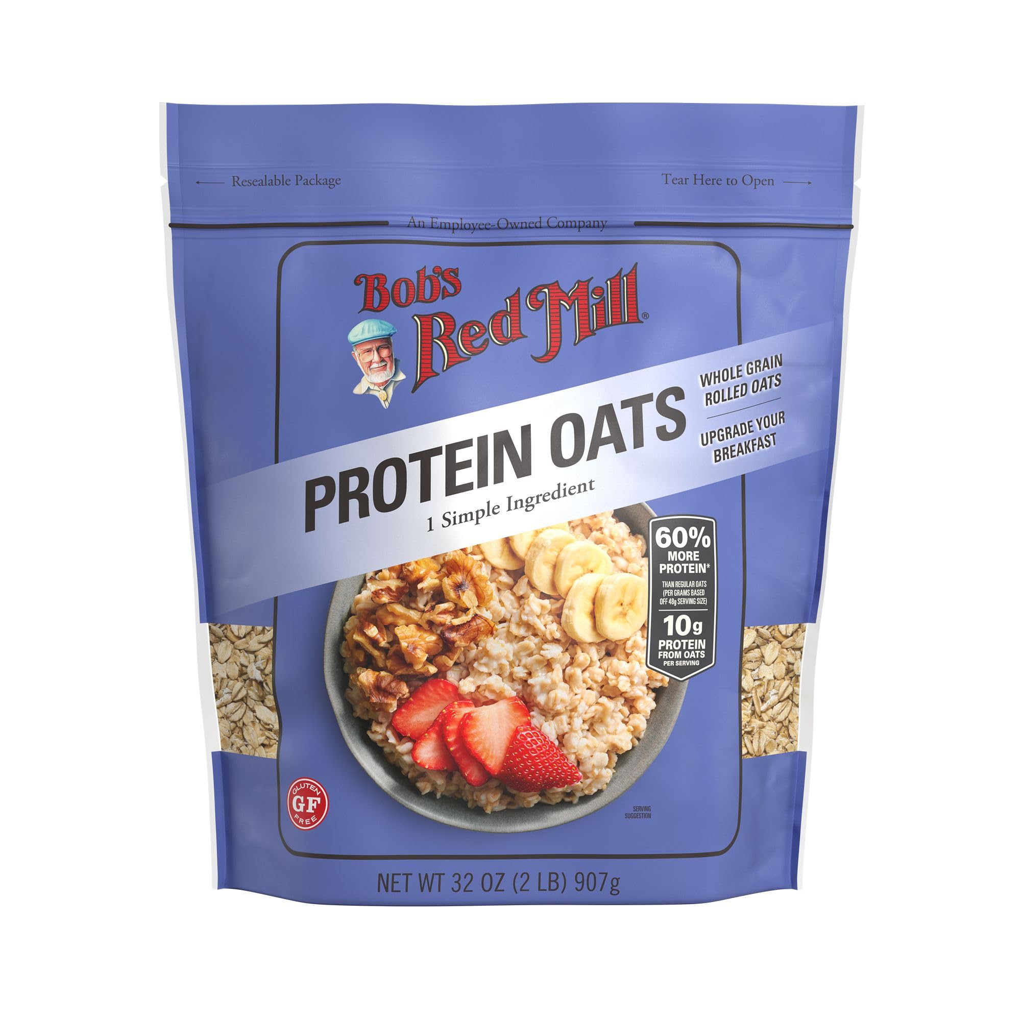 Bob's Red Mill Gluten Free Protein Oats, 907g – 10g Protein/Serving, Non-GMO, Whole Grain, Vegan, Kosher, High-Protein Rolled Oats for Nutritious Breakfasts