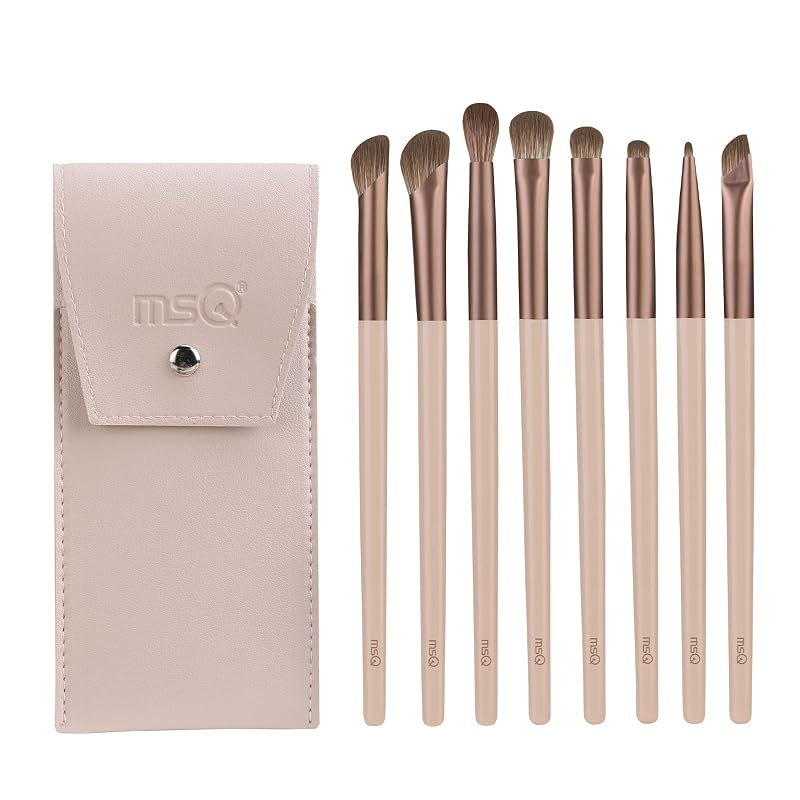 Kit de Pincéis para Maquiagem dos Olhos MSQ com 8 Unidades e Bolsa, Fibras Sintéticas, Khaki