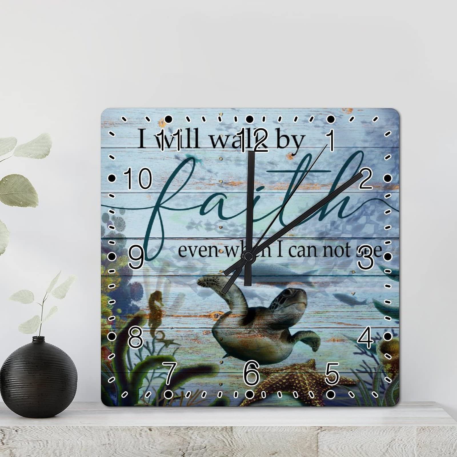 Horloge murale tortue de mer en bois pour decoration de plage de salon et chambre