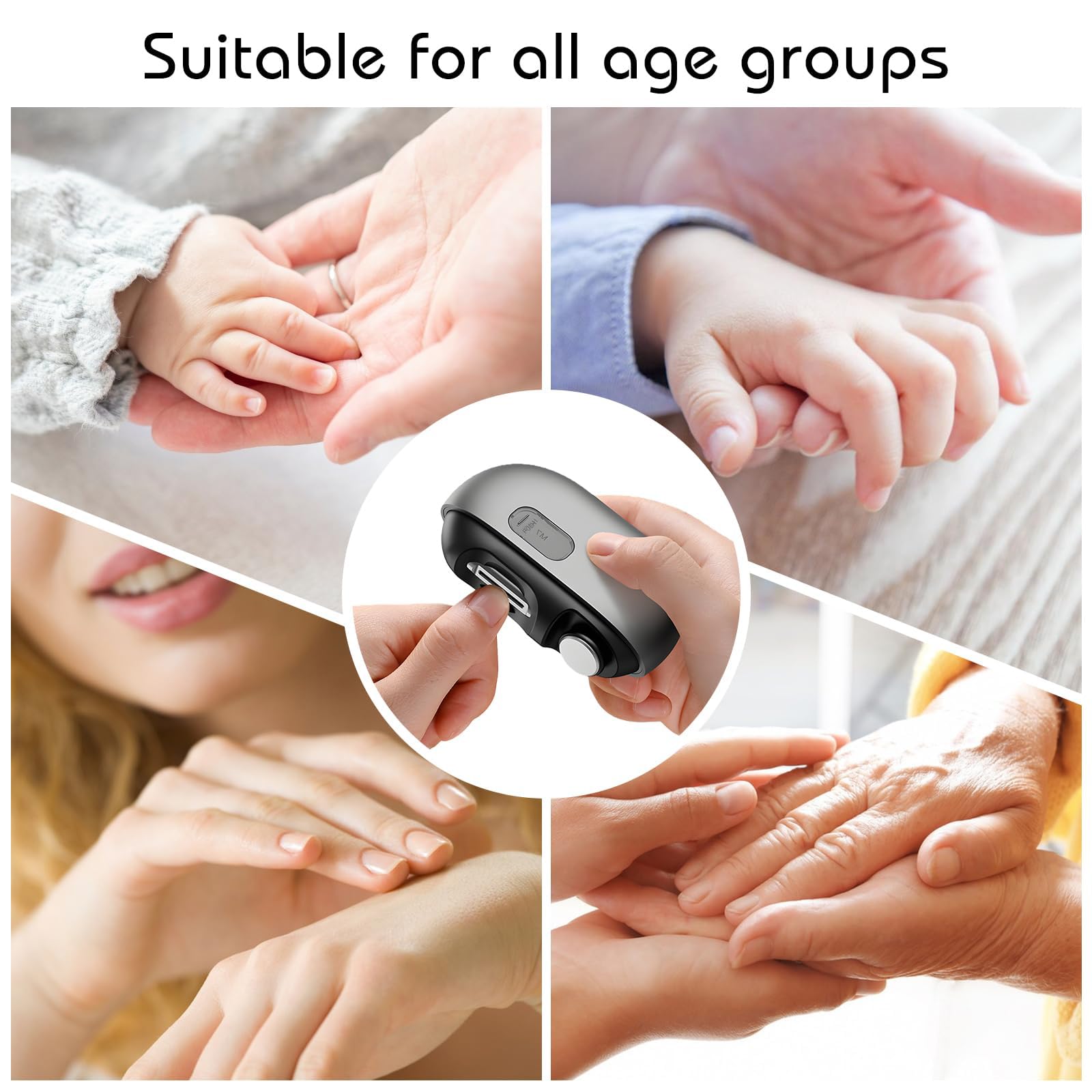 GOMETY Cortaúñas eléctrico 3 en 1, cortaúñas eléctrico con luz LED, 2 velocidades, cubierta magnética, almacenamiento de clips de uñas para adultos y personas mayores