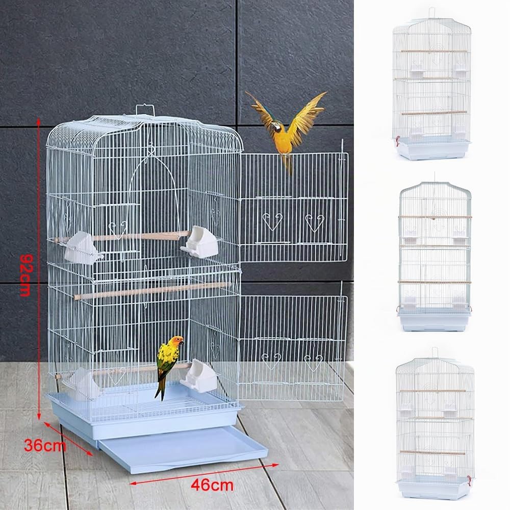 Grande Gabbia per Uccelli sul Tetto, pappagallini piccioncini Parrocchetti Cockatiels e Pappagallo per Uccelli Grande - Gabbia per pappagalli Chinchilla Macaw Pet House 46 * 36 * 92 cm (bianco)