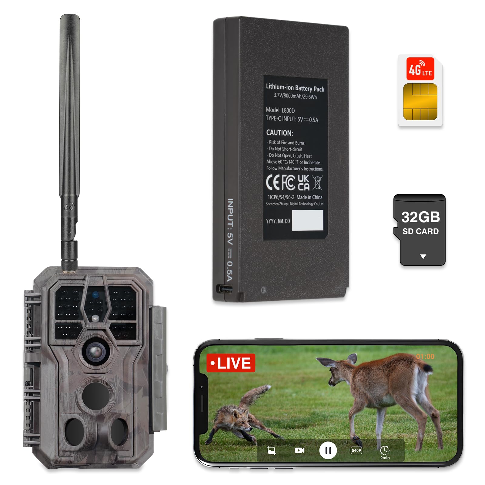 GardePro X50 Pro Max 4G LTE Wildkamera mit Live-Streaming, Wiederaufladbare 8000mAh Akku, integrierte SD Karte, 48MP 1296P, X50PLMB Wildtierkamera mit bewegungsmelder nachtsicht, Handyübertragung