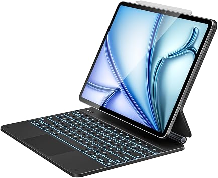 OQTIQ Keyboard Case for iPad Air 13 inch M4 2026/M3 2025/M2 2024 & iPad Pro 12.9 inch 6/5/4 Gen, Magic Keyboard Case with Pencil Holder, Precision Glass Trackpad, 11-Color Backlit Keys, Black