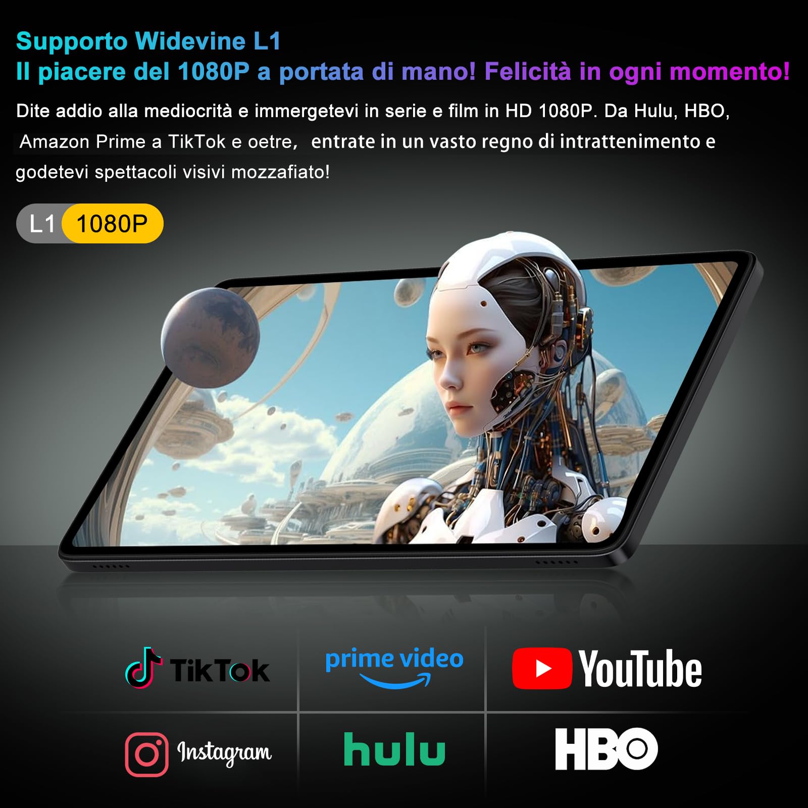2026 ultimo Tablet 10 Pollici Android 15 Con 5G WiFi Octa-Core 2.0GHz, Gemini AI tablet, 30GB RAM+128GB ROM,Face ID, Widevine L1, 8000mAh, WIFI 5G/ GPS/ BT5.0/ OTG, Tablets con Tastiera e Mouse-Nero