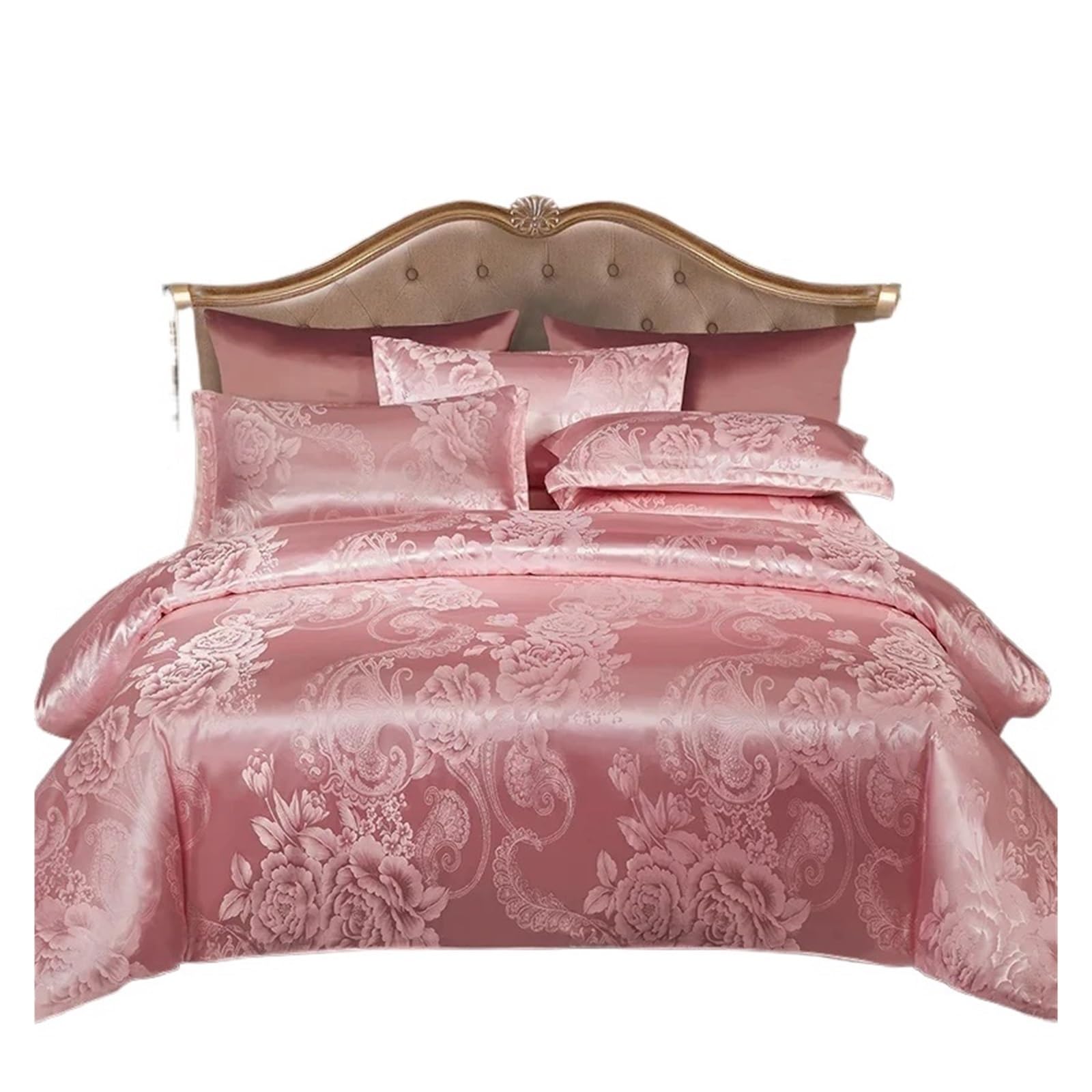 LuoAXINN Satin Bedding Set Jacquard King Size Bedding Set Luxury European Wedding Sets Queen American Satin Double Duvet Cover 220x240(Color 17,SET_BED 1.8M 4PCS)