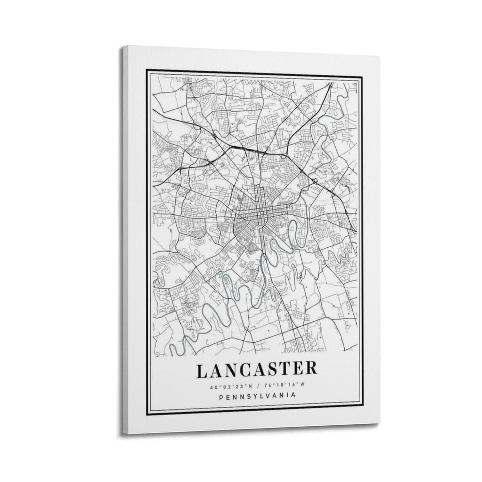 xiaoxiaoshen Lancaster Pennsylvania Map Canvas Poster Wall Art Prints Room Aesthetic Murals Bedroom And Living Decorations 24x36inch(60x90cm)