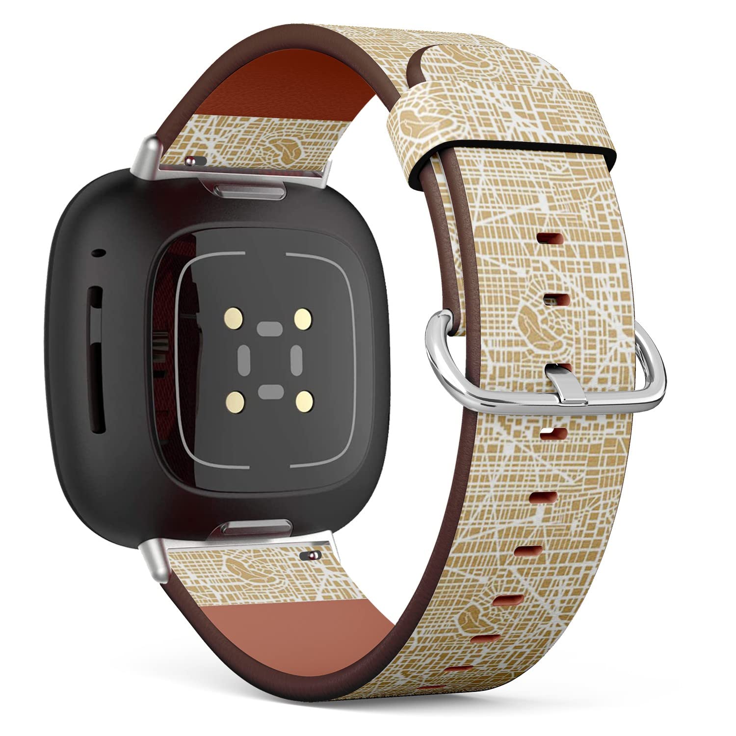 CJBROES Replacement Leather Watch Band, Compatible with Fitbit Versa 3 and Fitbit Sense of Wristband Bracelet Accessory - map-City