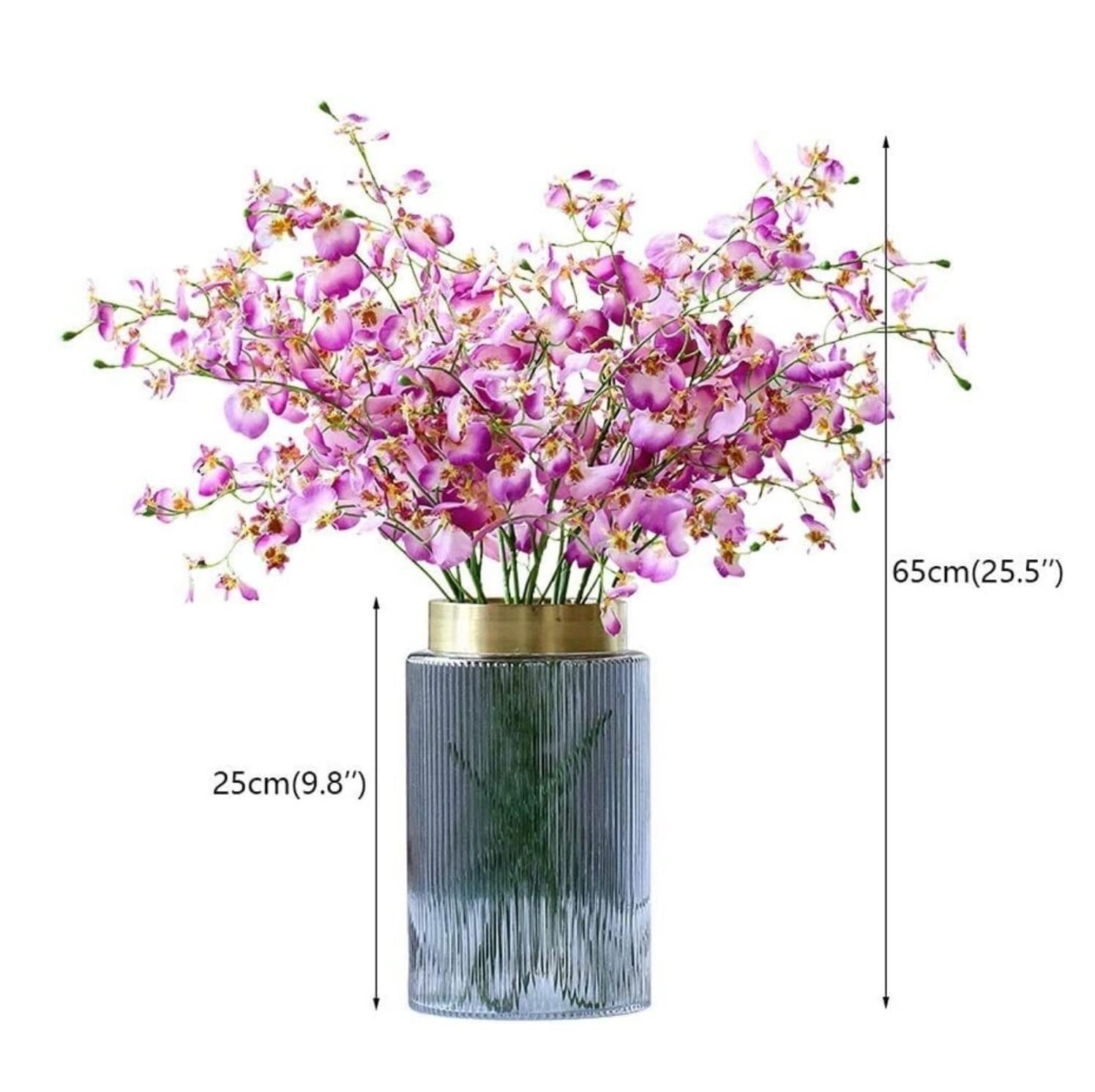 Element Wystroju Domu Pięknie Sztuczne Kwiaty Sztuczny Jedwab Oncidium Hybridum Tańcząca Orchidea Zestaw Sztucznych Wazonów Na Ozdoby Salonu(Yellow)