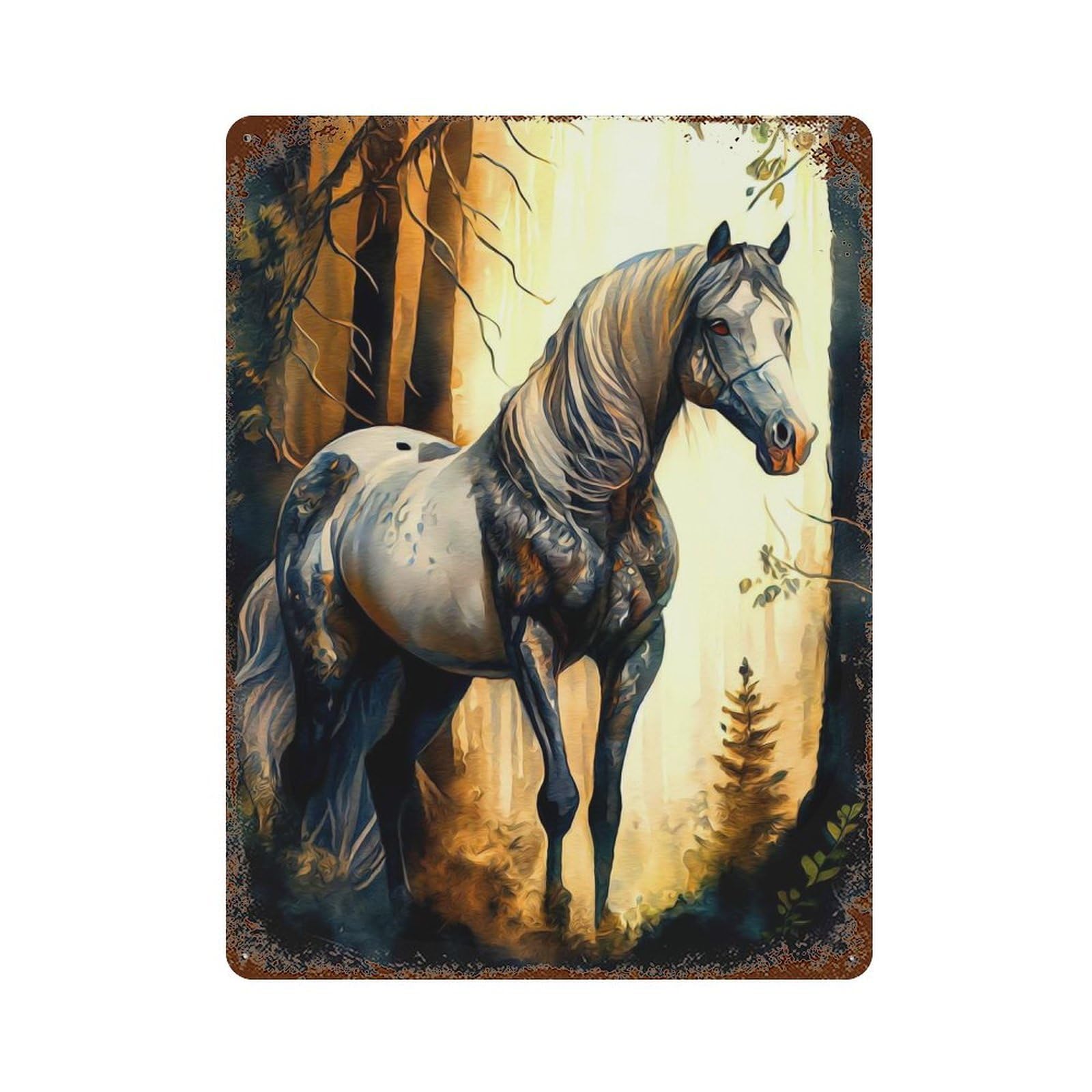Rust Effect Horse Distressed Metal Wall Sign 15.7"x11.8", Decorative Metal Wall Art for Living Room, Hallway And Home Decor