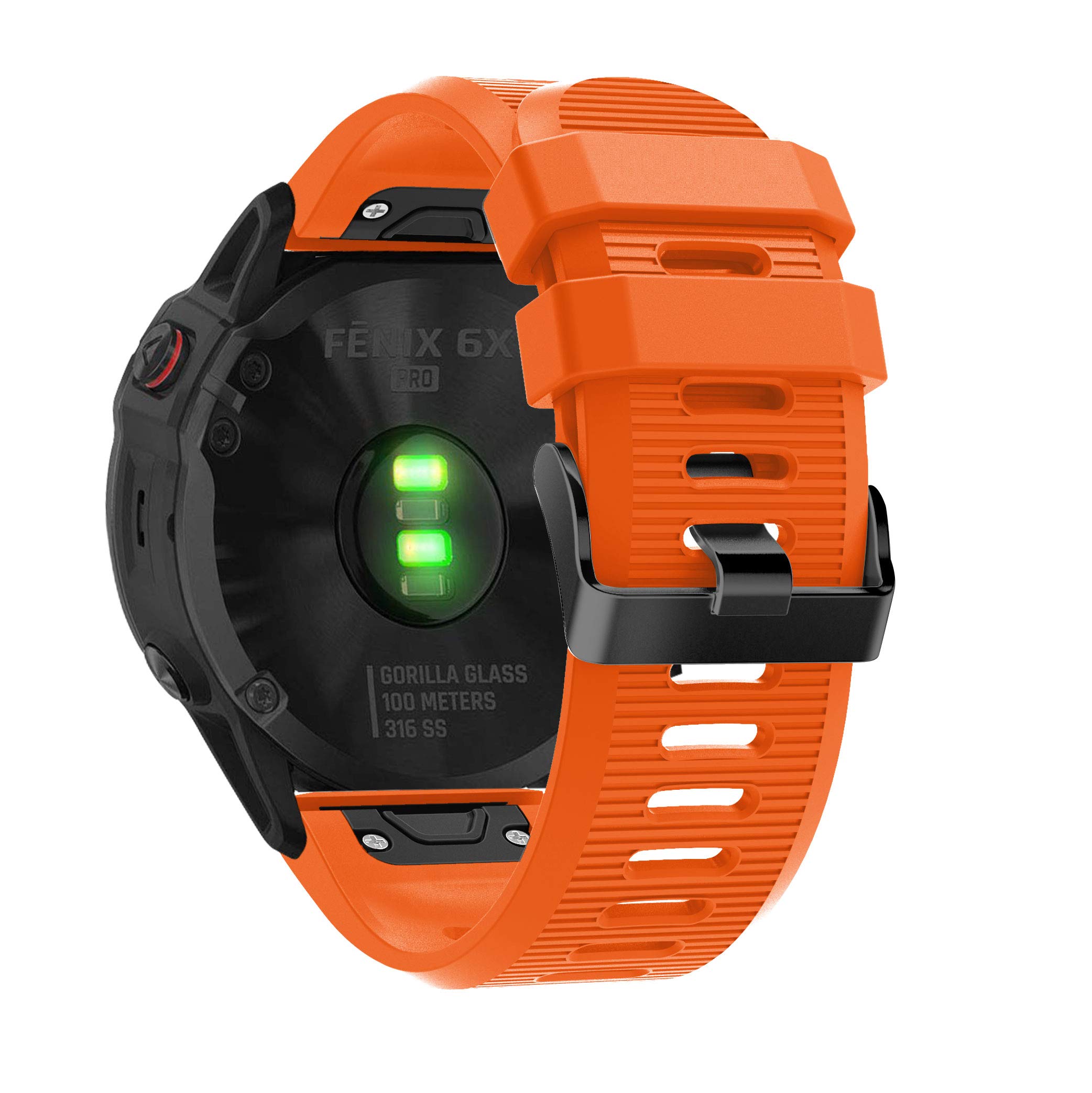 DKEnjoy Soft Silicone Quick Release Wristband Replacement Band Bracelet Watch Strap Compatible for Garmin Fenix 6X Smartwatch (Orange)