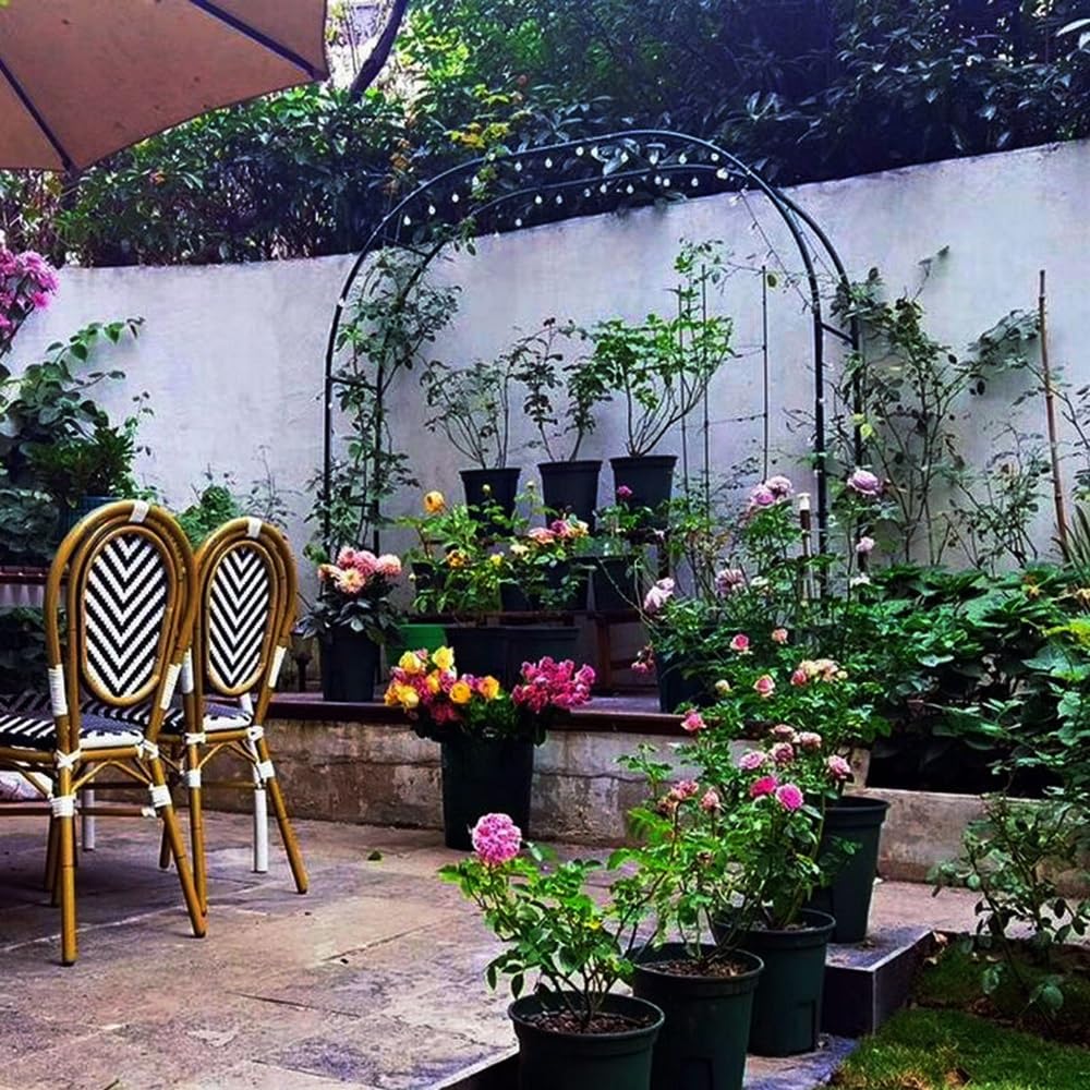 Rosenbon - Enrejado de metal blanco de 140 x 230 cm, soporte para plantas trepadoras, enrejado robusto para enredaderas y flores, arco decorativo de jardín
