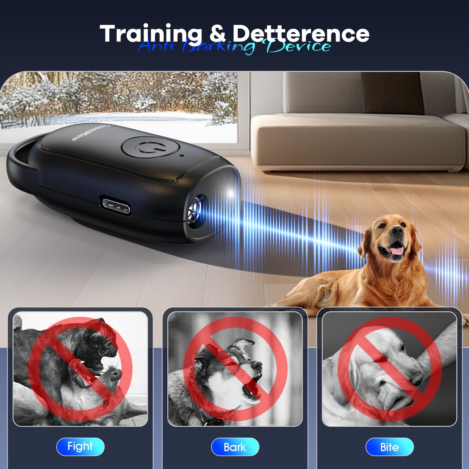 Bubbacare Anti Bell Gerät Hunde, Tragbarer Antibell Ultraschall Gerät, Leistungsstarkes Hunde Bellen Stoppen, Antibell Gerät für Hunde mit LED, Anti Bellen Gerät Drinnen Draußen für Kleine Große Hunde