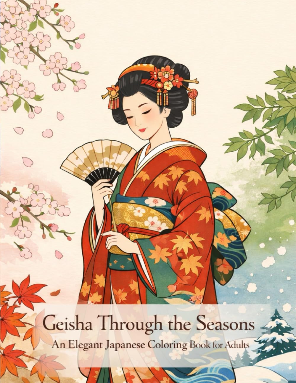 Geisha Through The Seasons: An Elegant Japanese Coloring Book for Adults