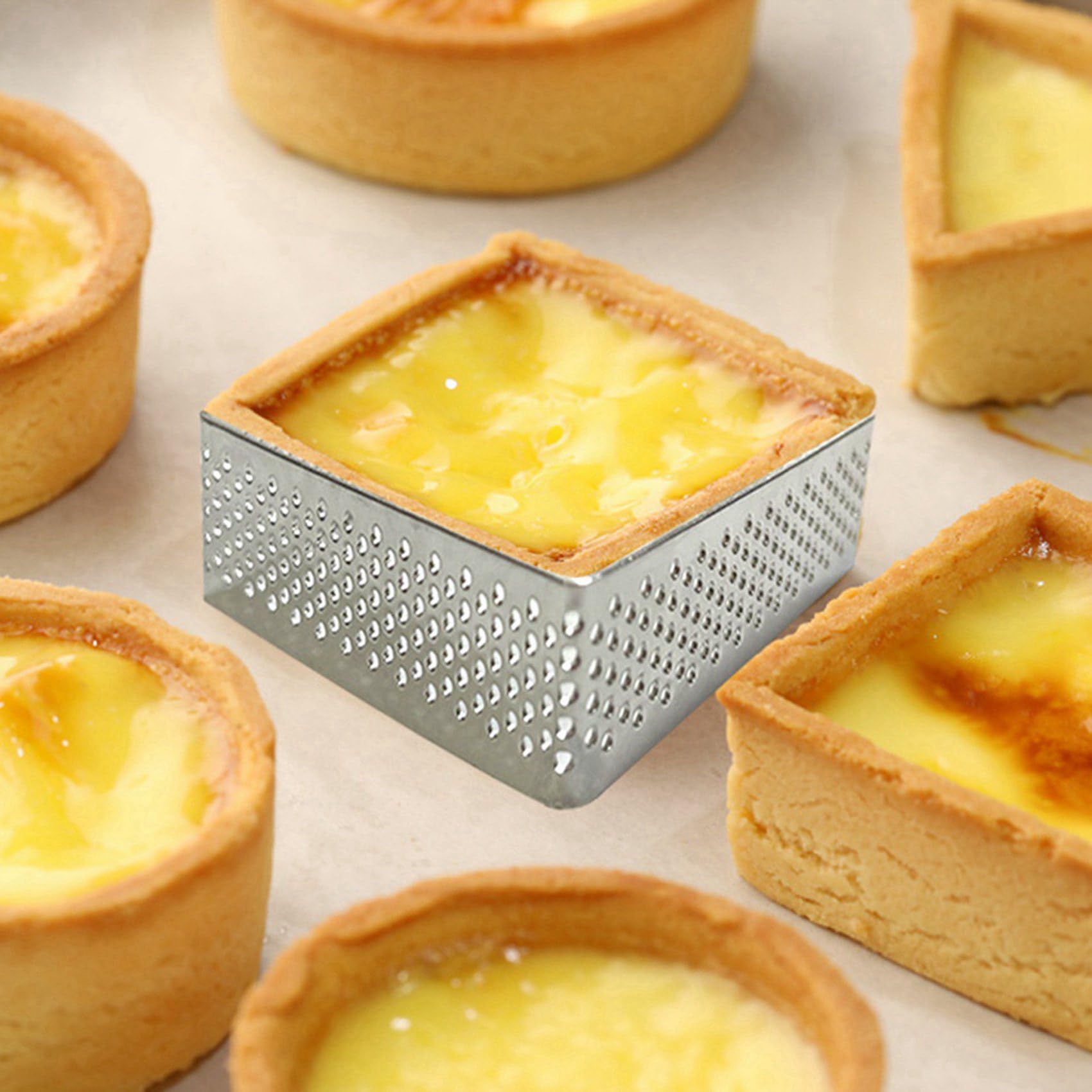 Lot de 25 anneaux perforés en acier inoxydable, forme carrée, gâteau, cercle, pâtisserie française, outils de pâtisserie