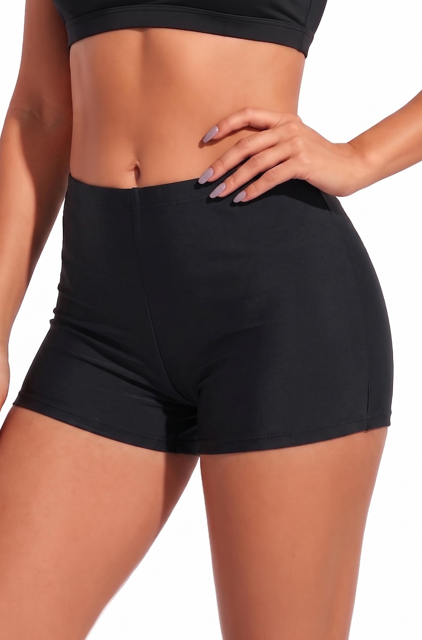 yonique Womens Swim Shorts Solid Tankini Bottoms Swimsuit Bottoms, 03 Black, Small-picture-39