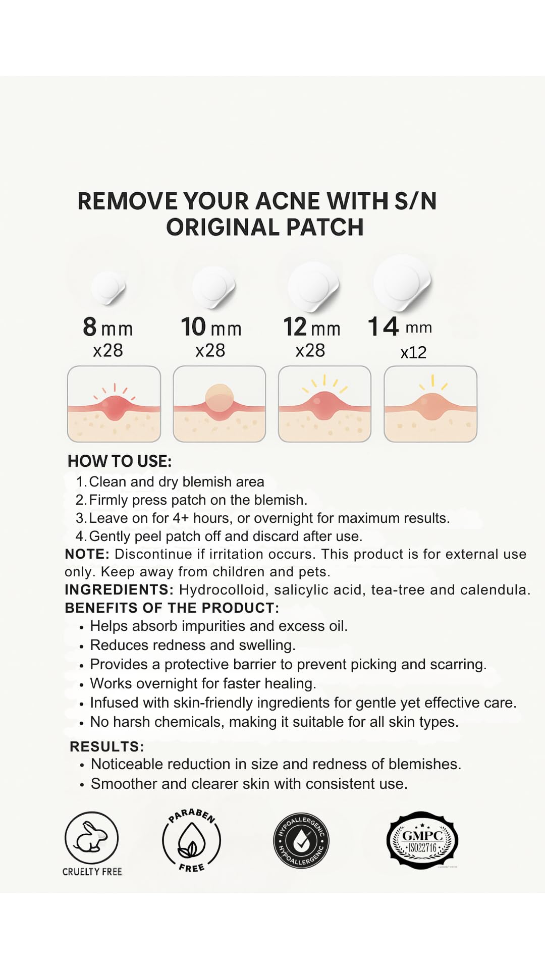 Pimple Patches with Tea Tree & Calendula, 96 Hydrocolloid Patches, 4 Sizes - Image 2