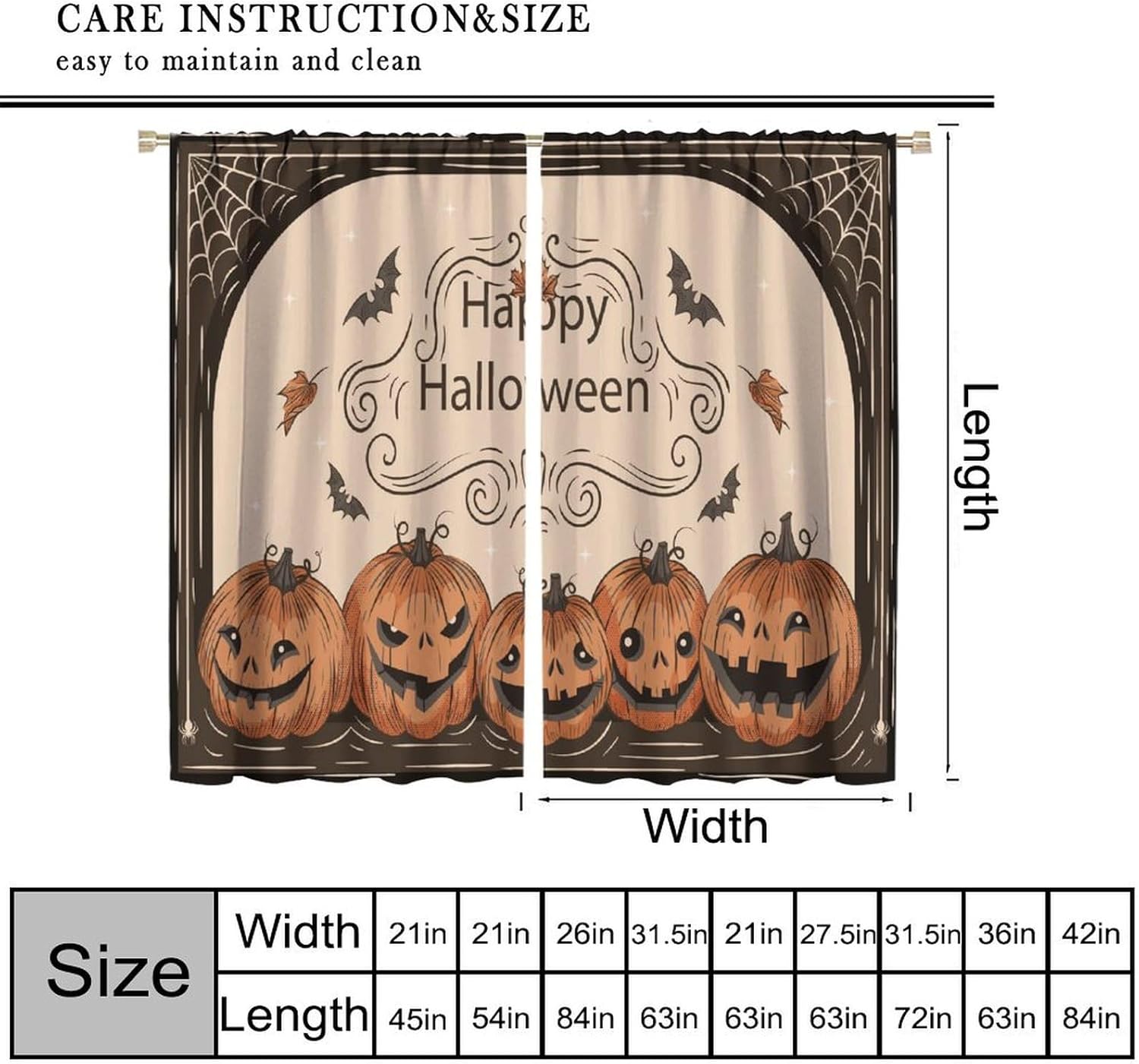 Forest Curtains Halloween Horror Black Castle Pumpkin Bat Owl Cat Kitchen Window Decoration Bedroom Living Room Blackout Curtains 42x54 2 Pieces