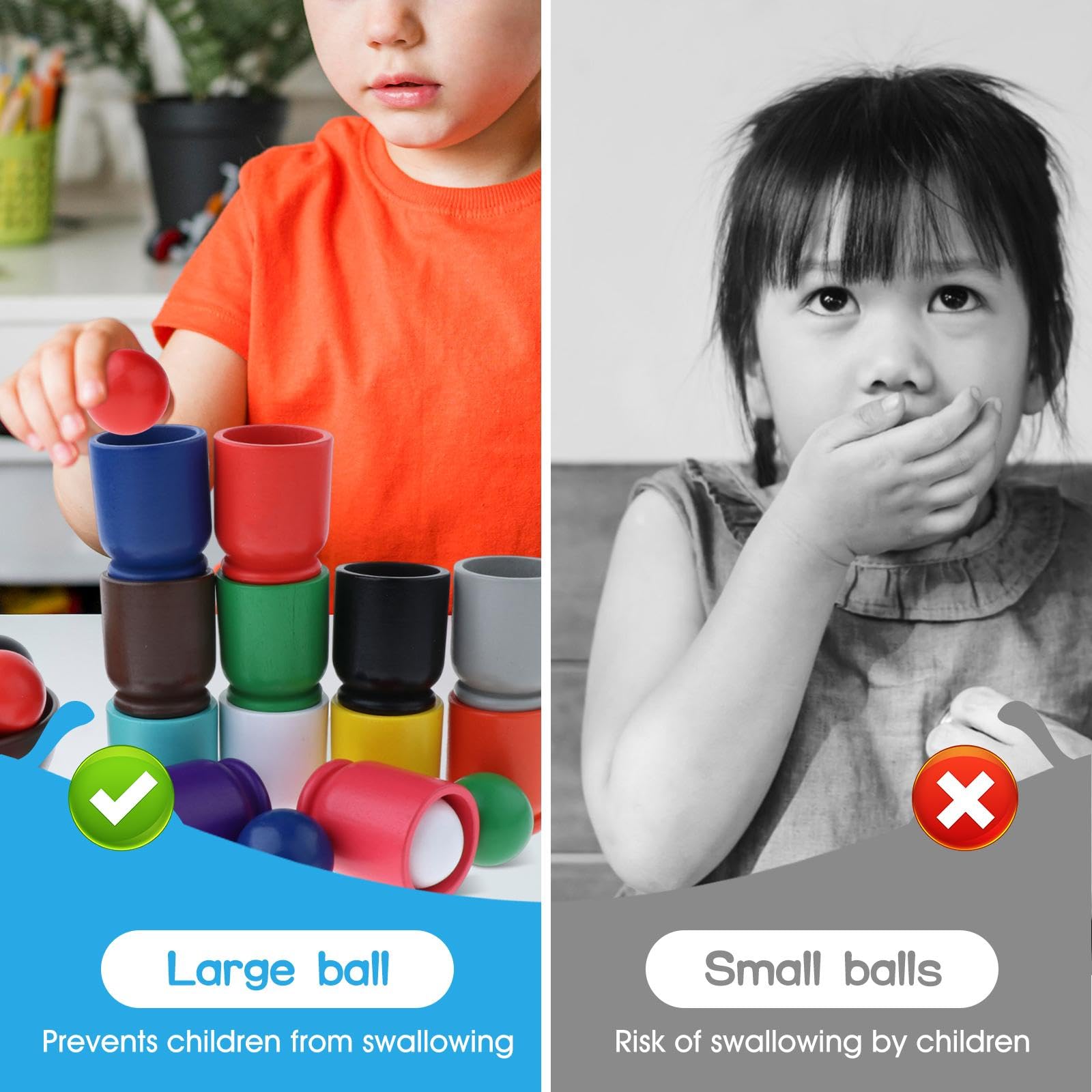 Juego de Clasificación de Bolas de 12 Piezas en Vasos, Juguete de Madera, Juego Educativo, Clasificación por Colores, Juego de para Niños,