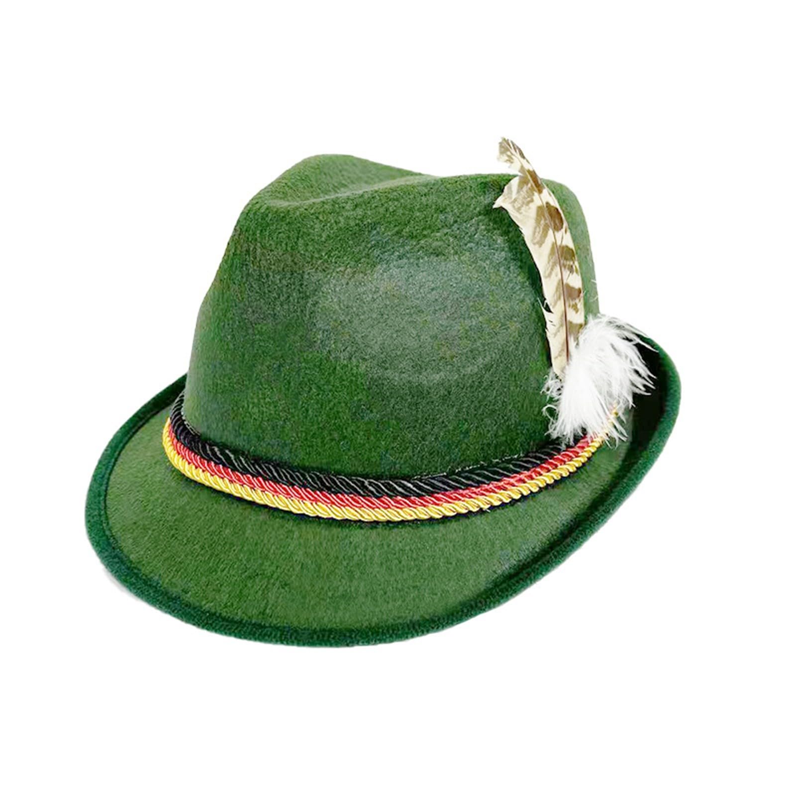 Oktoberfest Hat for Men & Women Brown Traditional Alpine Fedora Hat with Feather Adults German Bavarian Beer Festival Hats for Oktoberfest Fancy Dress Accessories
