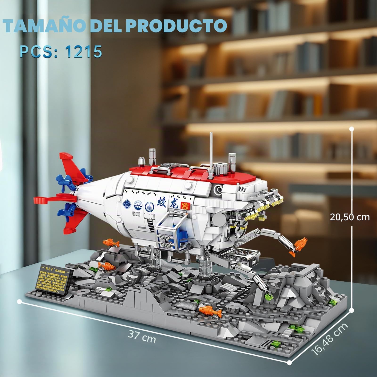 Reobrix Jiaolong - Juego de construcción de submarino para adultos, juguete de barco submarino militar con luces 33042, modelo de buque de guerra decorativo, regalo de juguete militar para más de 14