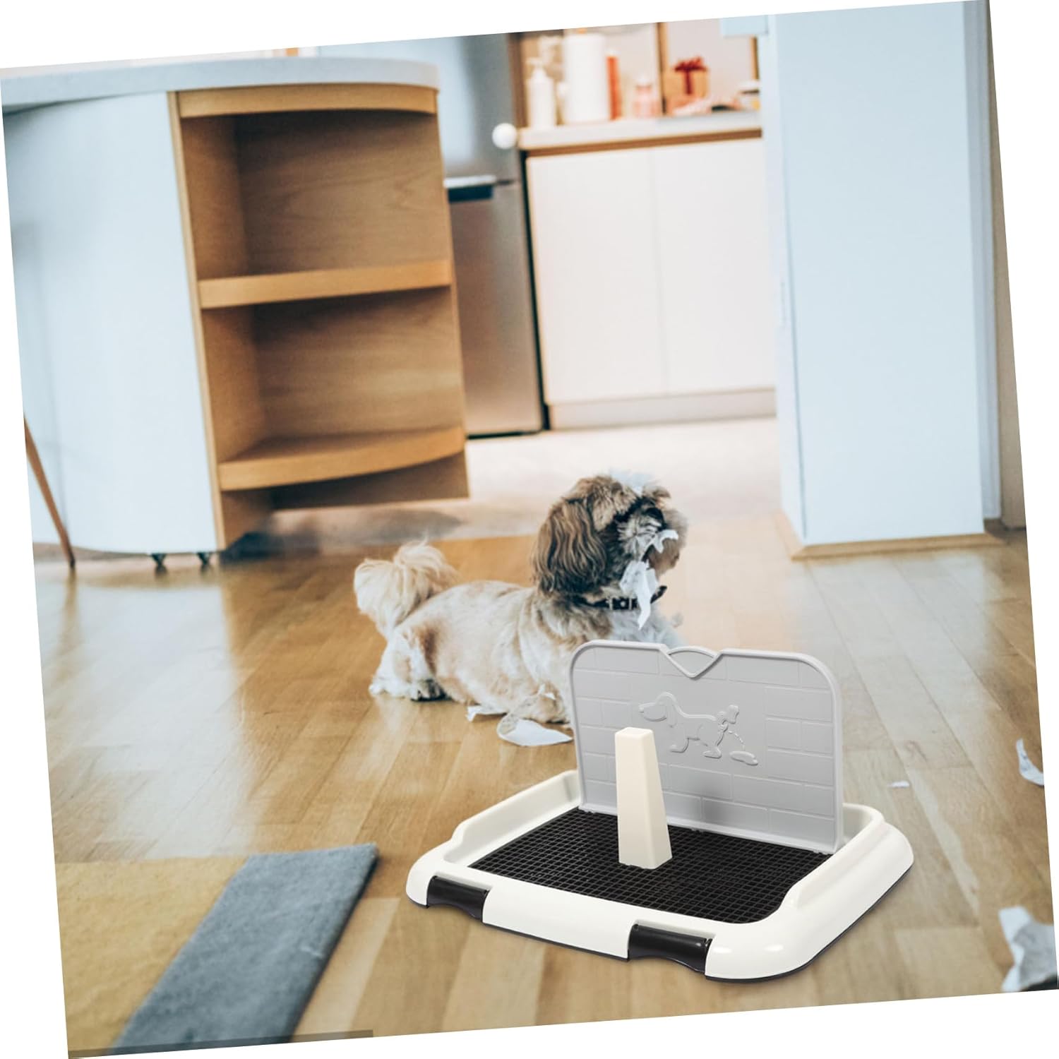 Plastic Dog Potty Tray with Wall for Indoor Training Medium Puppy Toilet Box for Small to Large Dogs Leak Resistant Pet Toilet Holder for Home Office Kitchen and Bathroom Use