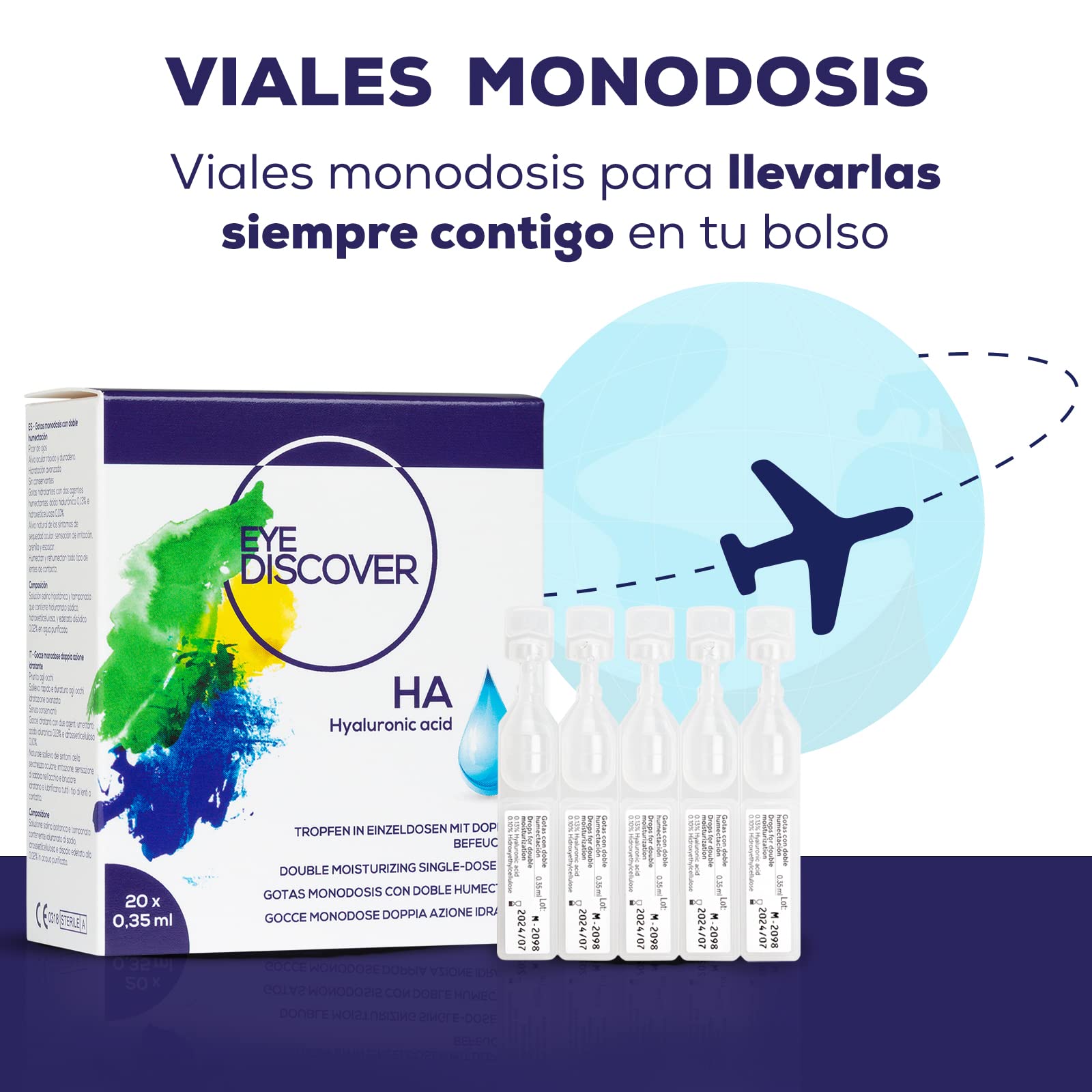EYE DISCOVER, Gotas Ojos Secos Monodosis con Doble Humectación, Lágrimas Artificiales con Ácido Hialurónico e Hidroxietilcelulosa, Hidratantes, sin Conservantes, 20 Viales Monodosis de 0,35 ml — view 6