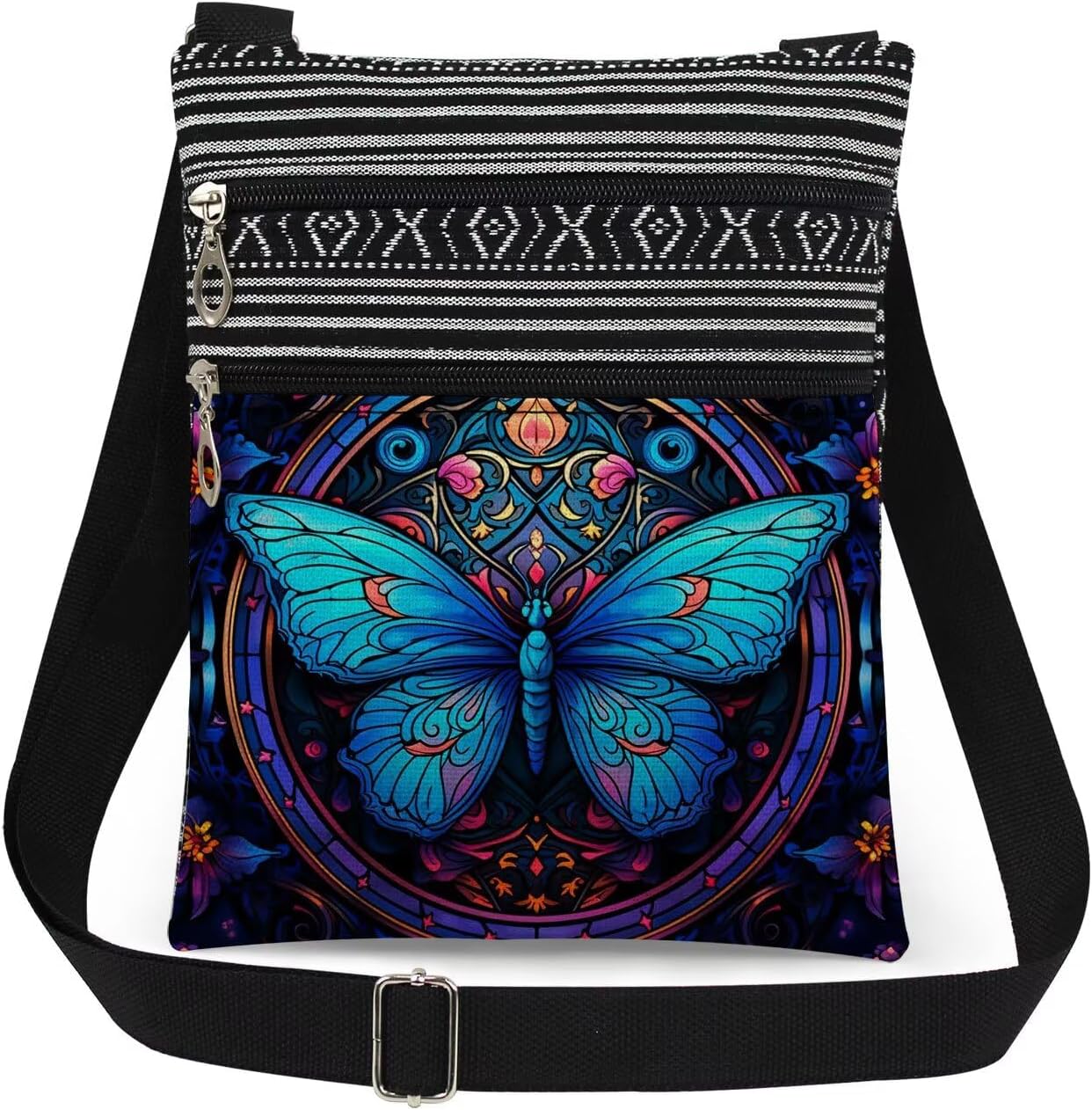 Blue Butterfly Crossbody Bag Women Travel Adjustable Shoulder Strap Messenger Bag Unique Birthday Festival Gift Idea for Friend Sister Daily Use Purse