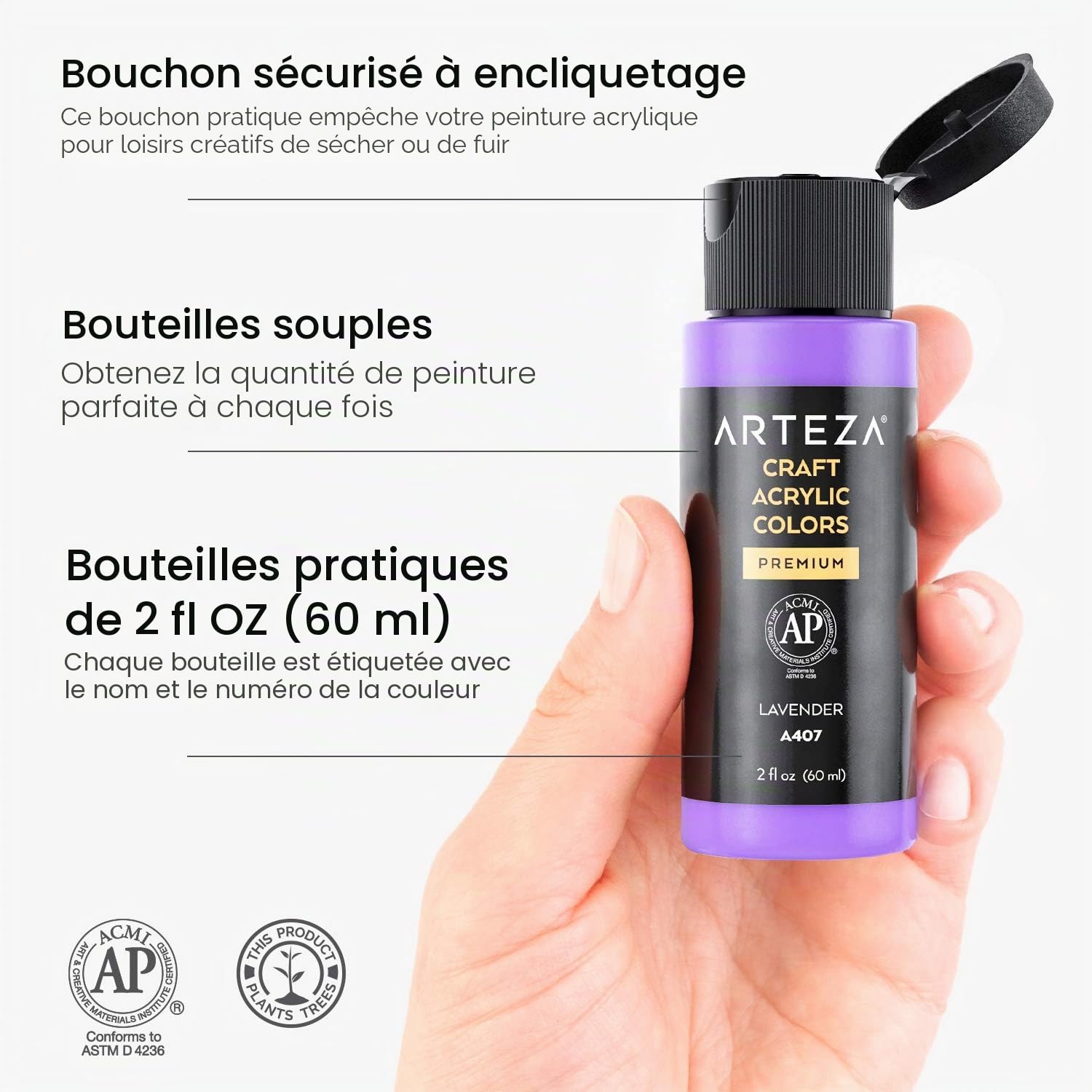 ARTEZA Set de peinture acrylique artisanale, 20 teintes vintage, bouteilles de 60 ml, à base d'eau, finition mate, set d'acrylique mate pour des projets d'art et de bricolage sur toute surface