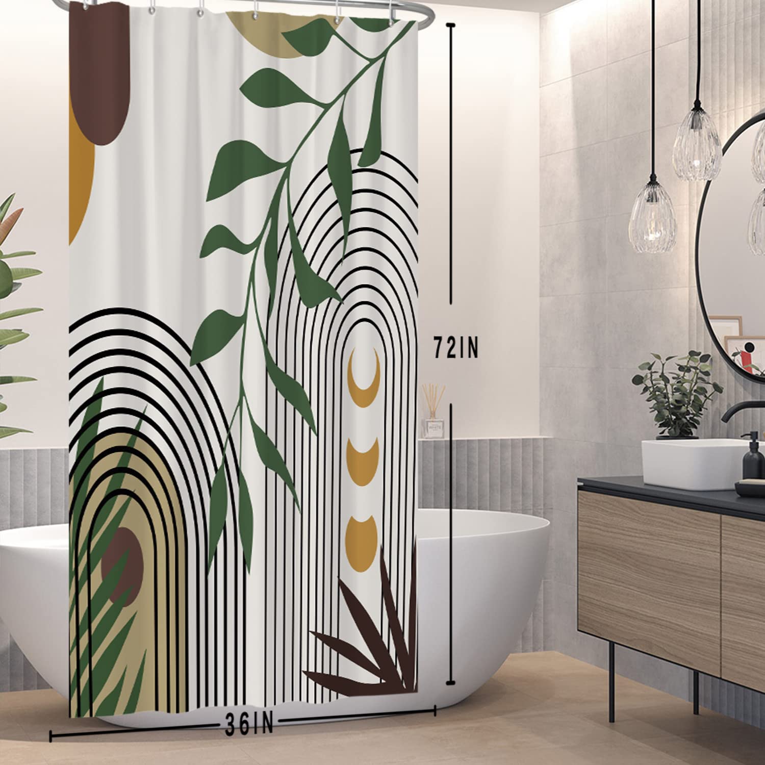 Tenda Da Doccia Boho Con Piume Native Americane – Tessuto In Poliestere 100%, 70x200 Cm, Impermeabile, Lavabile, Con 12 Ganci - 2