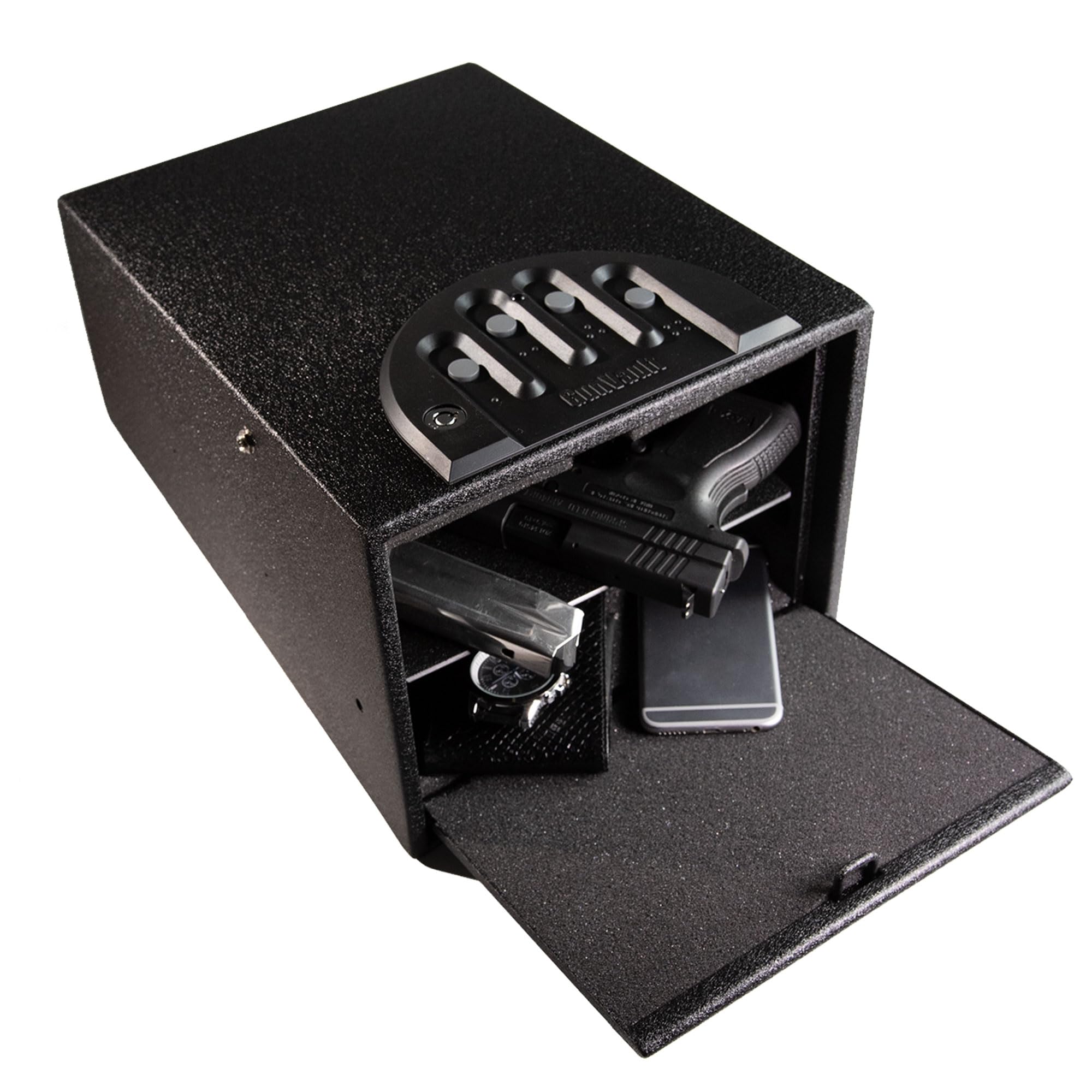 MultiVault Deluxe 2-Gun Quick Access Pistol Safe with No-Eyes Keypad, Motion Alarm & Interior Light – Secure Handgun Safe & Portable Lockbox