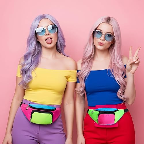 Miniatura 6 de 4 cangureras de neón de los años 80 con 2 bolsillos, riñonera retro para mujeres y hombres, accesorios de los años 80 y 90, talla grande, para