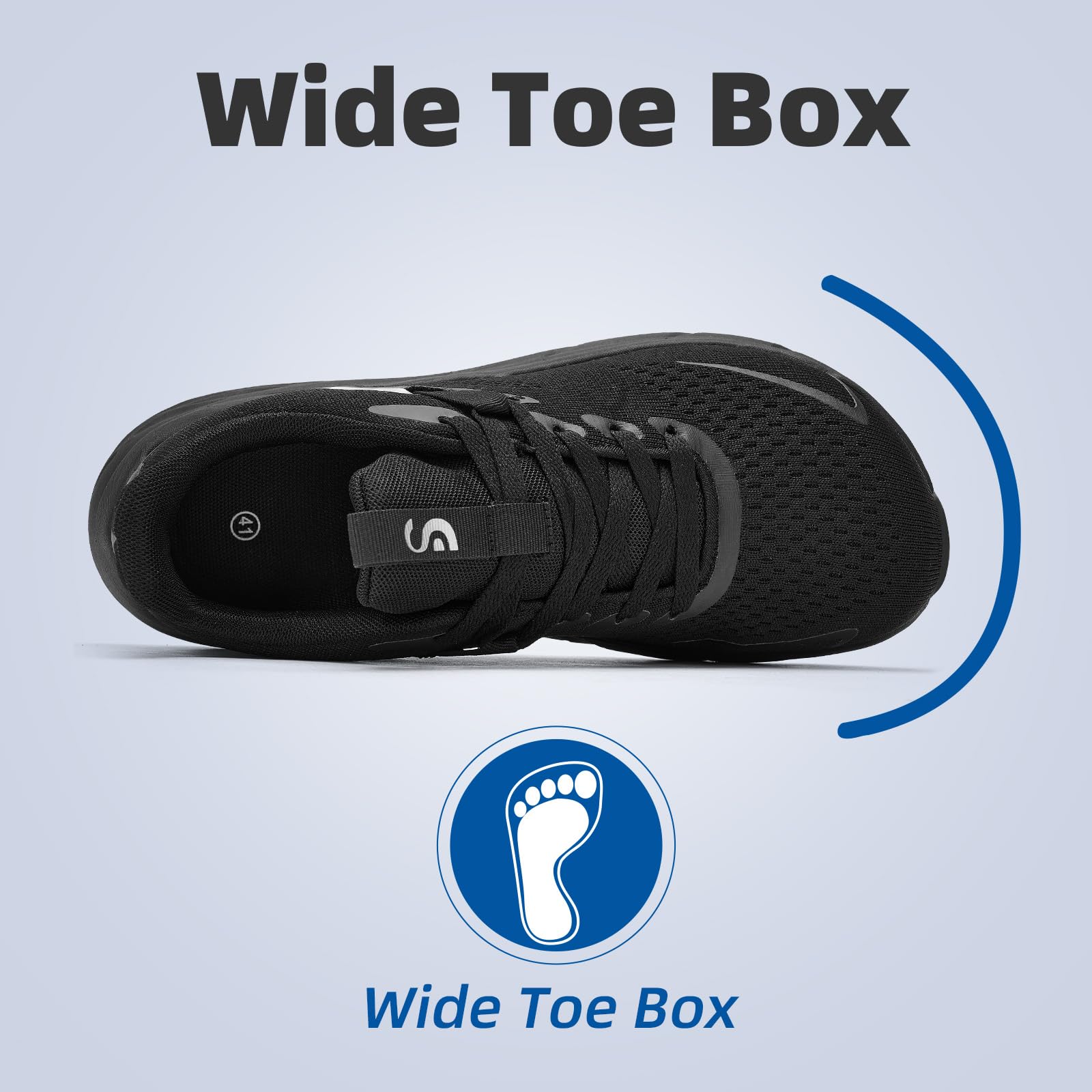 Slow Man Wide Toe Box Mens Walking Sneakers Slip on Wide Width Running Shoes Gym Workout Tennis Shoes for Wide Feet All Black