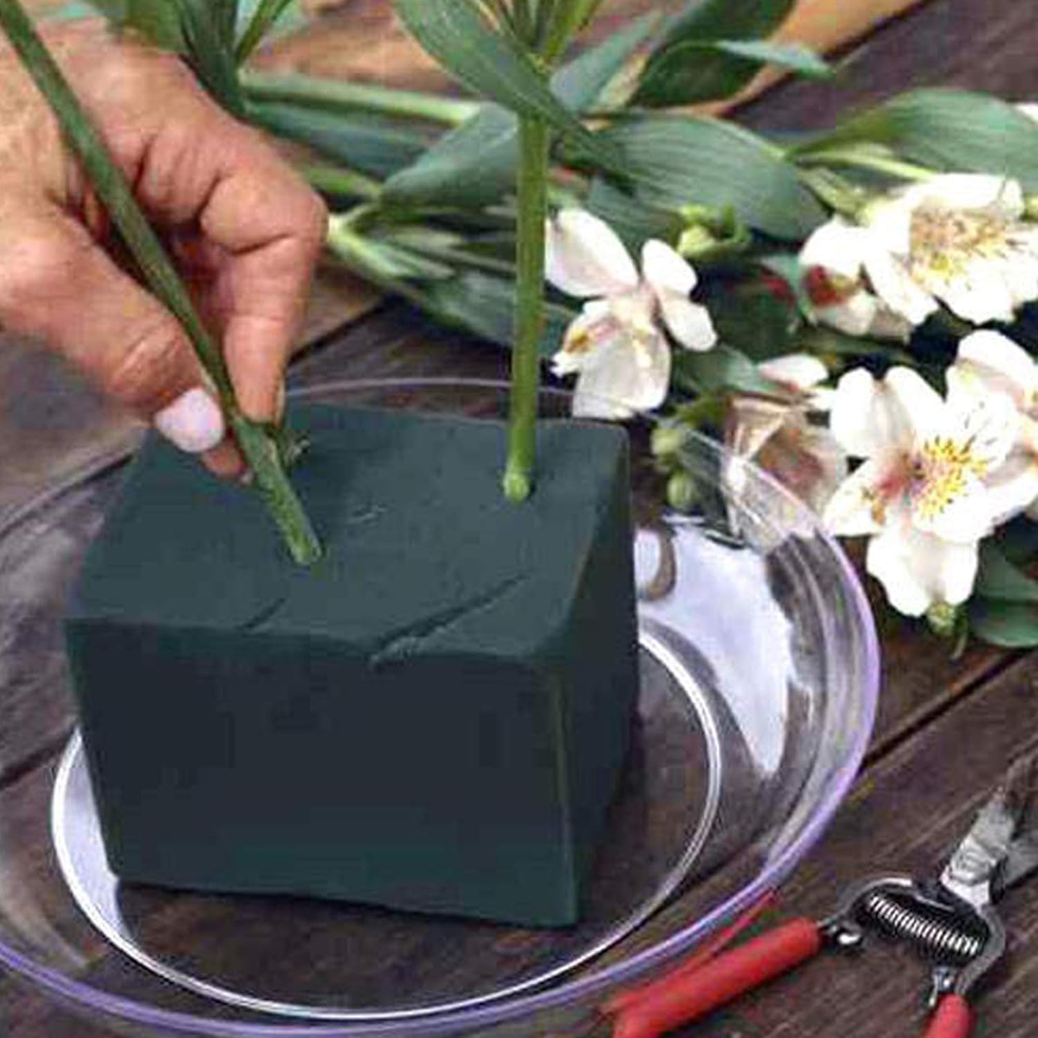 Homenique Ribbons Foam Brick for Flower Basket, Wedding Bouquet, Artificial Flower Arrangement (Green, 10 cm x 8 cm x 22 cm) - Set of 2,Artificial Flora 3
