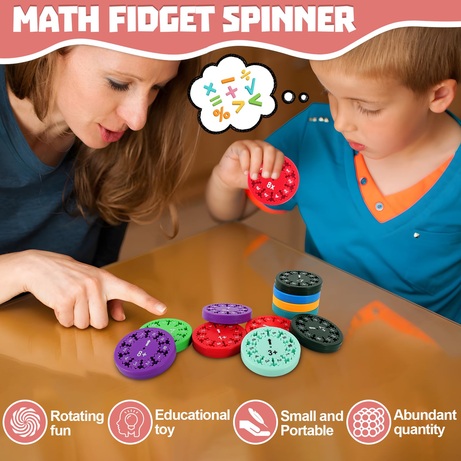 Math Fidget Spinner, 18-Częściowy Zestaw Zabawnych Zabawek Edukacyjnych Fidget (Dodawanie Odejmowanie Mnożenie Dzielenie), Spinner na Palce Łagodzący Stres, Zabawka Matematyczna Fidget