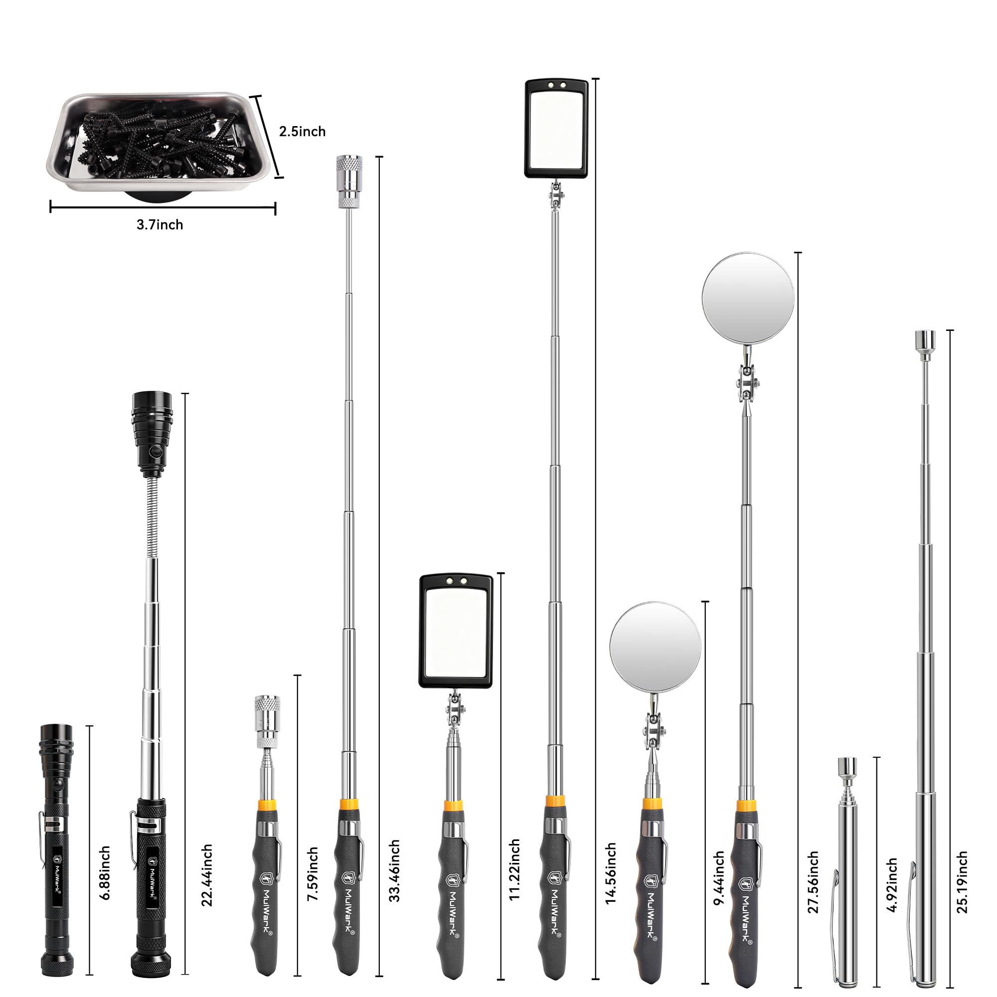 Mulwark 5 pcs Telescoping Magnetic Pickup Tool with Strong Pull Force: Non-Slip Extendable Magnet Pickup Tool: Telescopic Magnetic Pick-Up Tool with Extra Strong Magnet (7pcs Large) - Image 2