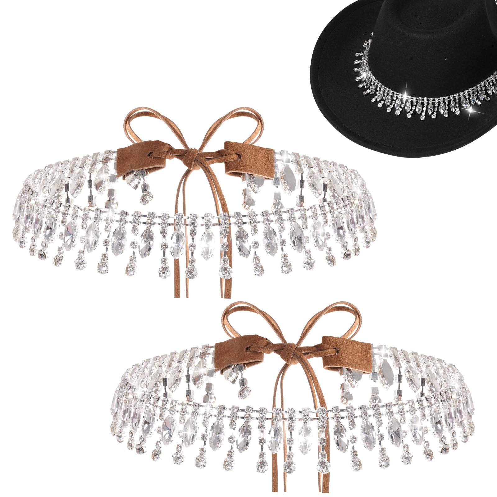 Haakong Rhinestone Cowboy Hat for Women Bling Hat Accessories Adjustable Western Style Cowgirl Hat Belt for Cowgirl Party