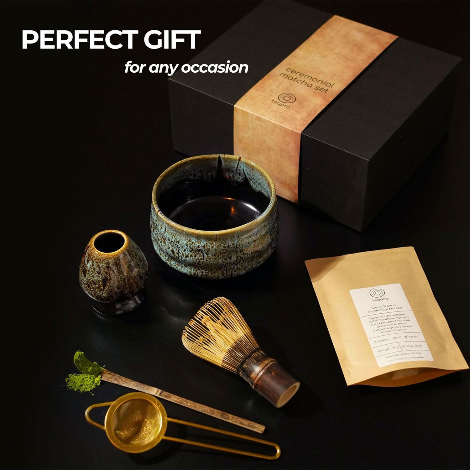 Set Matcha Tradizionale Giapponese Da 4 Pezzi - Ciotola In Ceramica, Frusta In Bambù E Supporto - 3