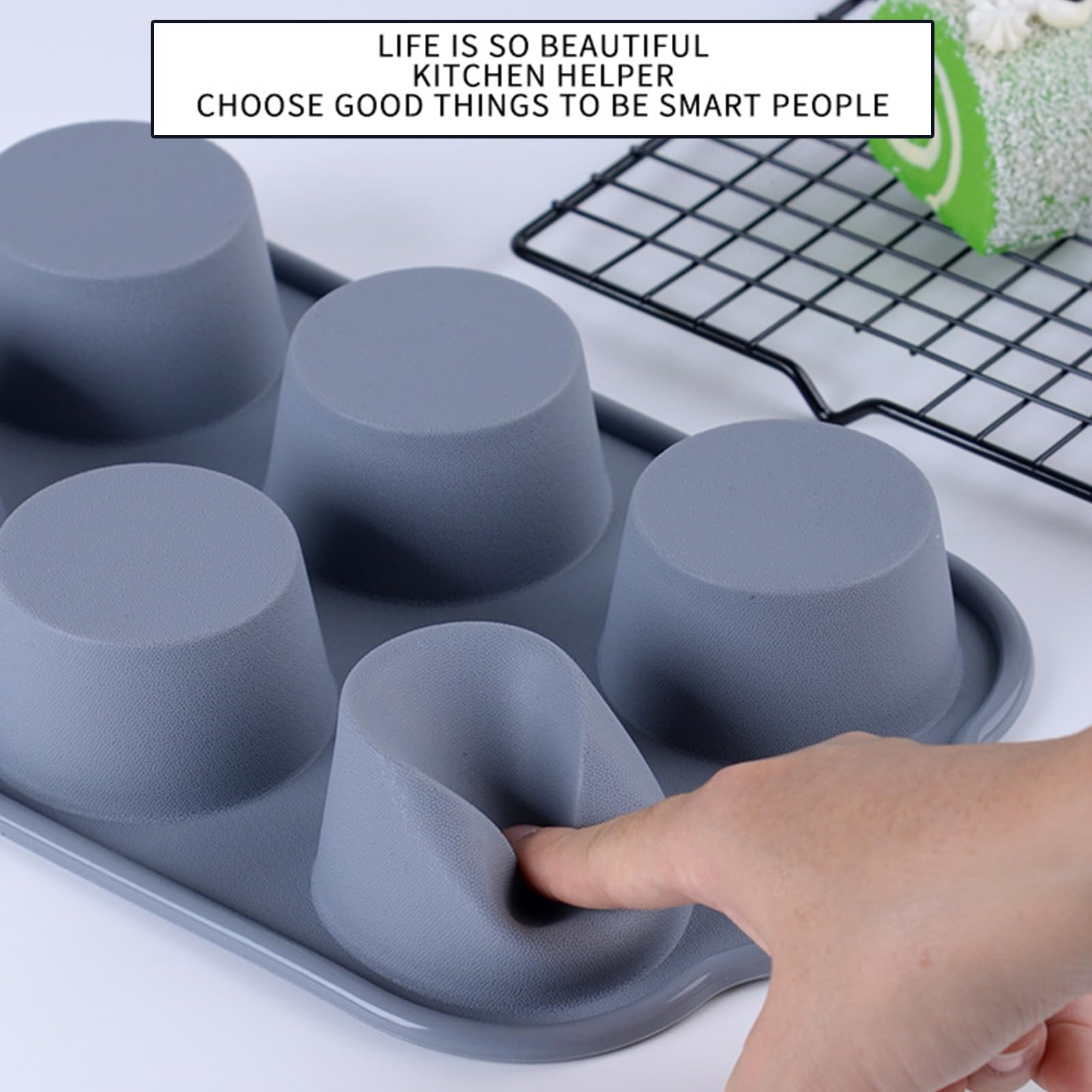 Juego de 6 moldes de silicona antiadherentes para hornear, moldes de silicona antiadherentes, moldes de silicona para hornear, molde para magdalenas, bandeja para hornear (azul)