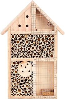Azbvek Wooden Insect House Hotel for Bee, Butterfly, Ladybirds, Beneficial Insect Habitat, Bug Hotel Garden 11.7" x 7.7" (B)