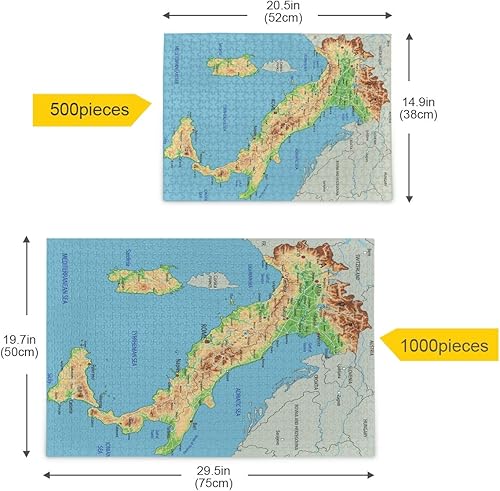Miniatura 5 de ALAZA Rompecabezas de 1000 piezas, mapa físico de Italia, gran educativo, descompresión intelectual, juego de arte de pared para adultos y