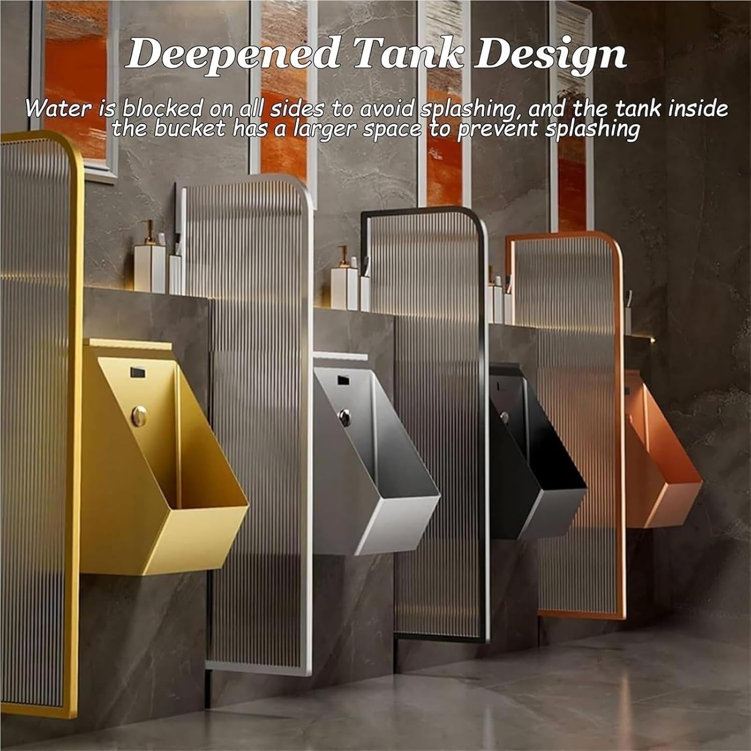 304 Stainless Steel Urinal,Wall Mounted Bathroom Urinal,Commercial Anti-Odor Men's Adult Urinal,Bar Men's Urinal, Intelligent Sensor Flush Male Urinal(Gold)