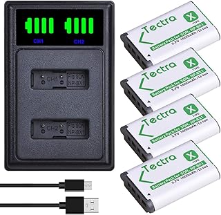 Tectra 4-Pack NP-BX1 NP-BX1 Battery and LED Dual Charger for Sony ZV-1 ZV1 Cyber-Shot DSC-HX80, HX90V, HX95, HX99, HX350, ...