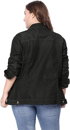 uxcell Women Plus Size Button Stitching Washed Denim Jackets