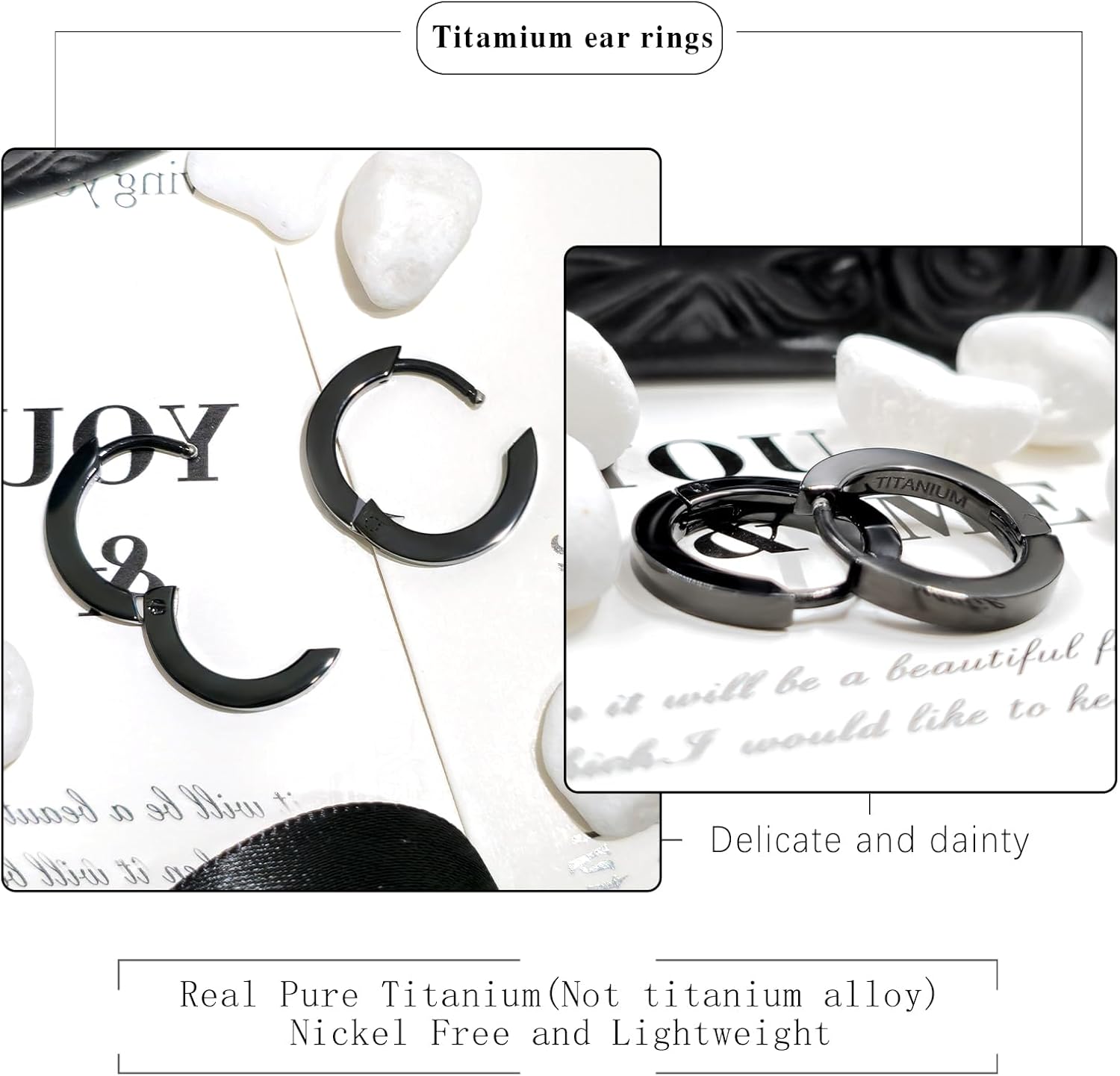 TGNEL Mens Earrings Hoop Titanium Earrings Plain/Black, Lightweight Hypoallergenic Hoop Earrings for Men Sensitive Ears