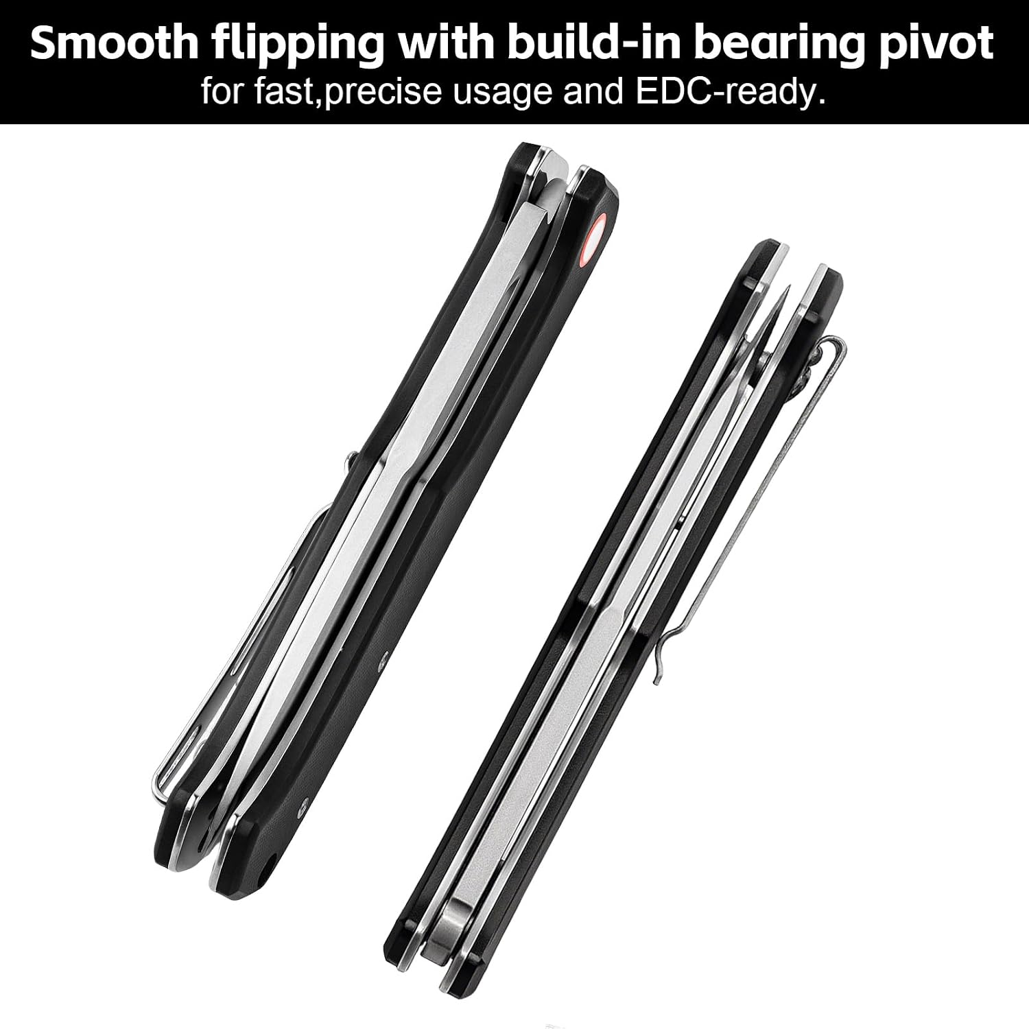 Pocket EDC Knife, 3.6" D2 Steel Blade G10 Handle Folding Knife with Pocket Clip for Men Women Camping Survival Hiking Outdoors (Black G10)