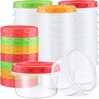 Sieral 36 Pack 8 oz Freezer Containers with Lids Reusable Deli Freezer Storage Containers Stackable Plastic Thick Twist Top Jars for Takeout Food Round Wide Mouth Lunch Snack (Red,Green,Yellow)