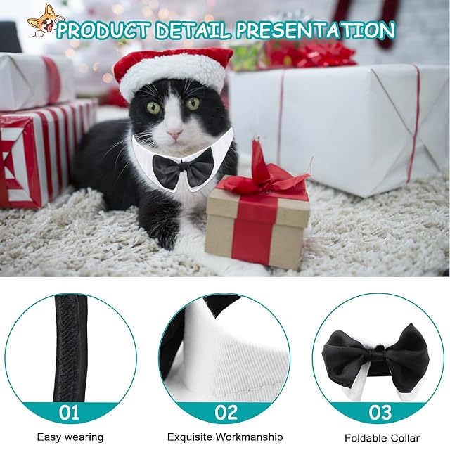 Foto 3 de 7 de HACRAHO Collar de esmoquin para gatos, 1 pieza de color blanco, formal, pajarita para cachorros