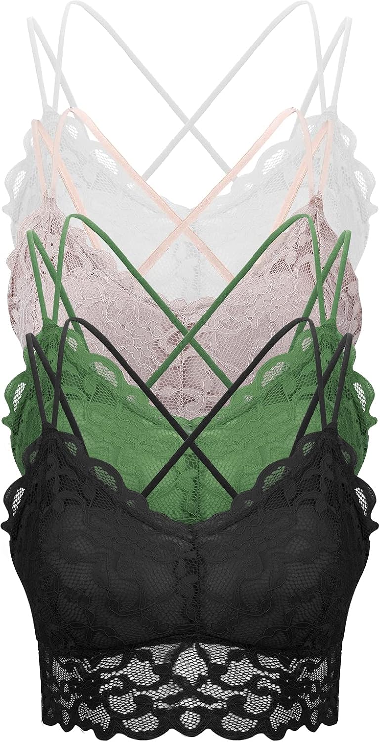 ONESING 8 Pcs Lace Bralettes for Women Padded Bralettes Lace Bra Bralettes Lace Lingerie for Women Girls with Removable Pads